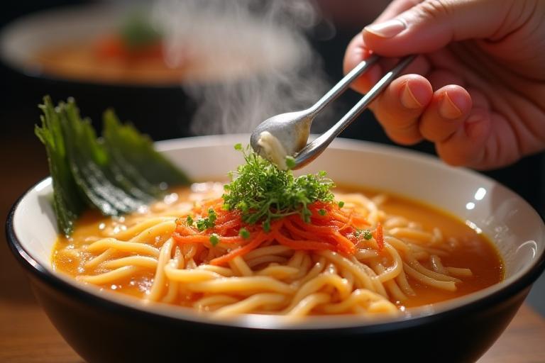 ラーメンの盛り付け